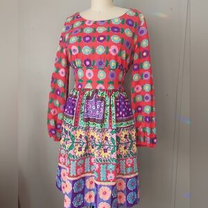 VTG 60s 70s Polyester psychedelic retro floral midi dress Sears JR Bazaar